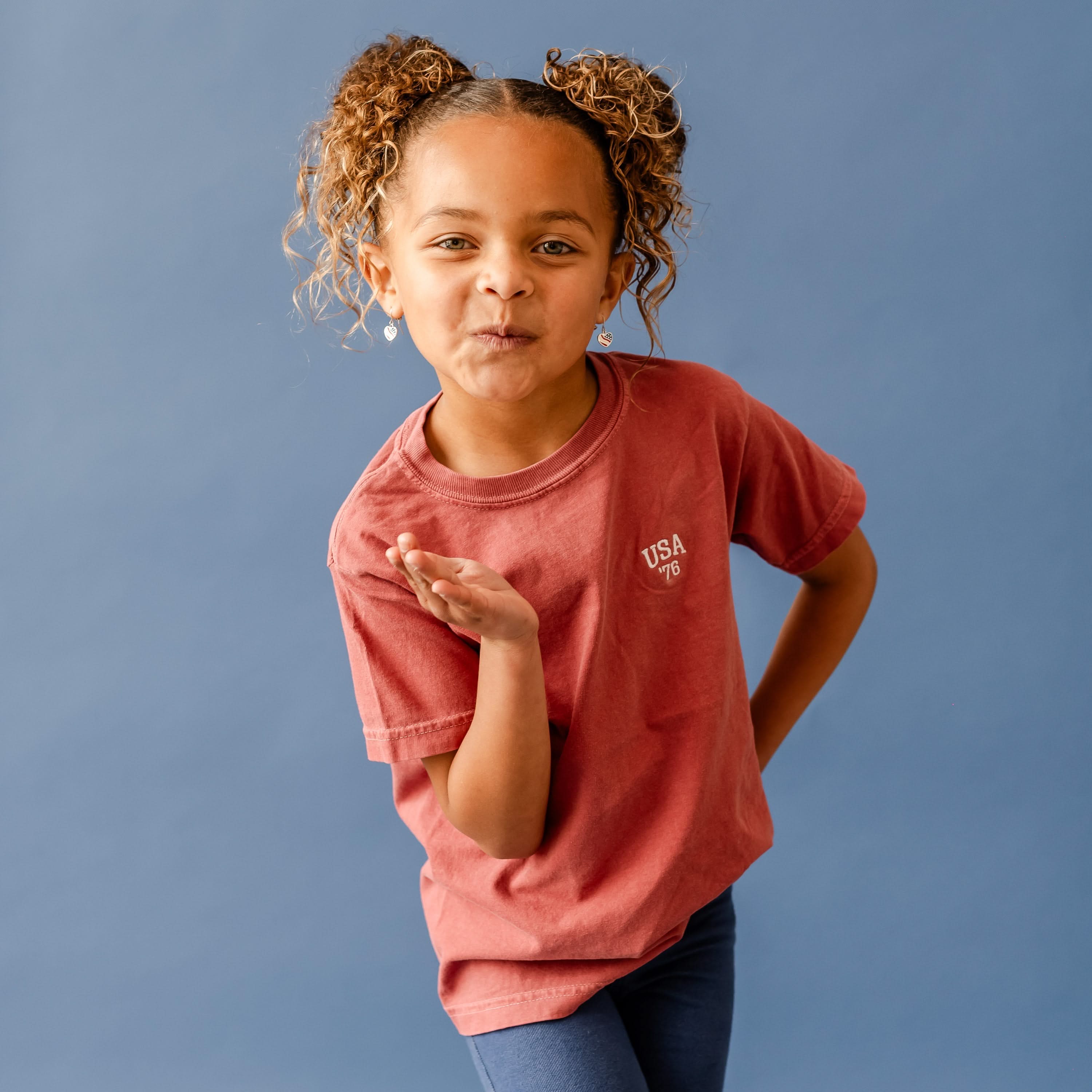 Embroidered YOUTH Comfort Colors Tee - USA '76 (pocket) Little Mama Shirt Shop