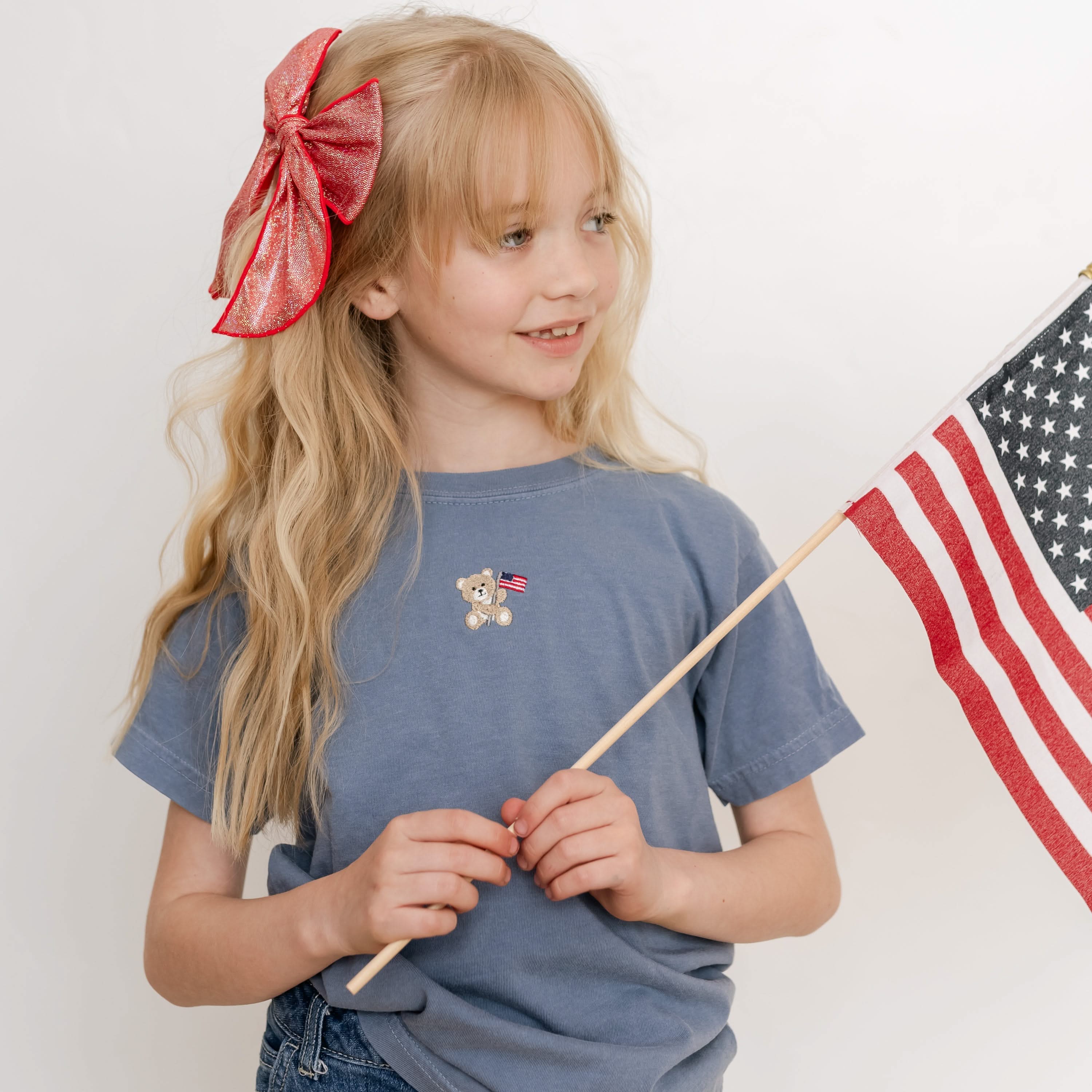 Embroidered YOUTH Comfort Colors Tee - American Bear (center) Little Mama Shirt Shop