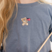 Embroidered YOUTH Comfort Colors Tee - American Bear (center) Little Mama Shirt Shop