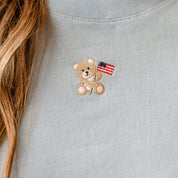 Embroidered Women's Heavyweight Tee - American Bear (center) Little Mama Shirt Shop