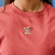 Embroidered Women's Heavyweight Tee - American Bear (center) Little Mama Shirt Shop