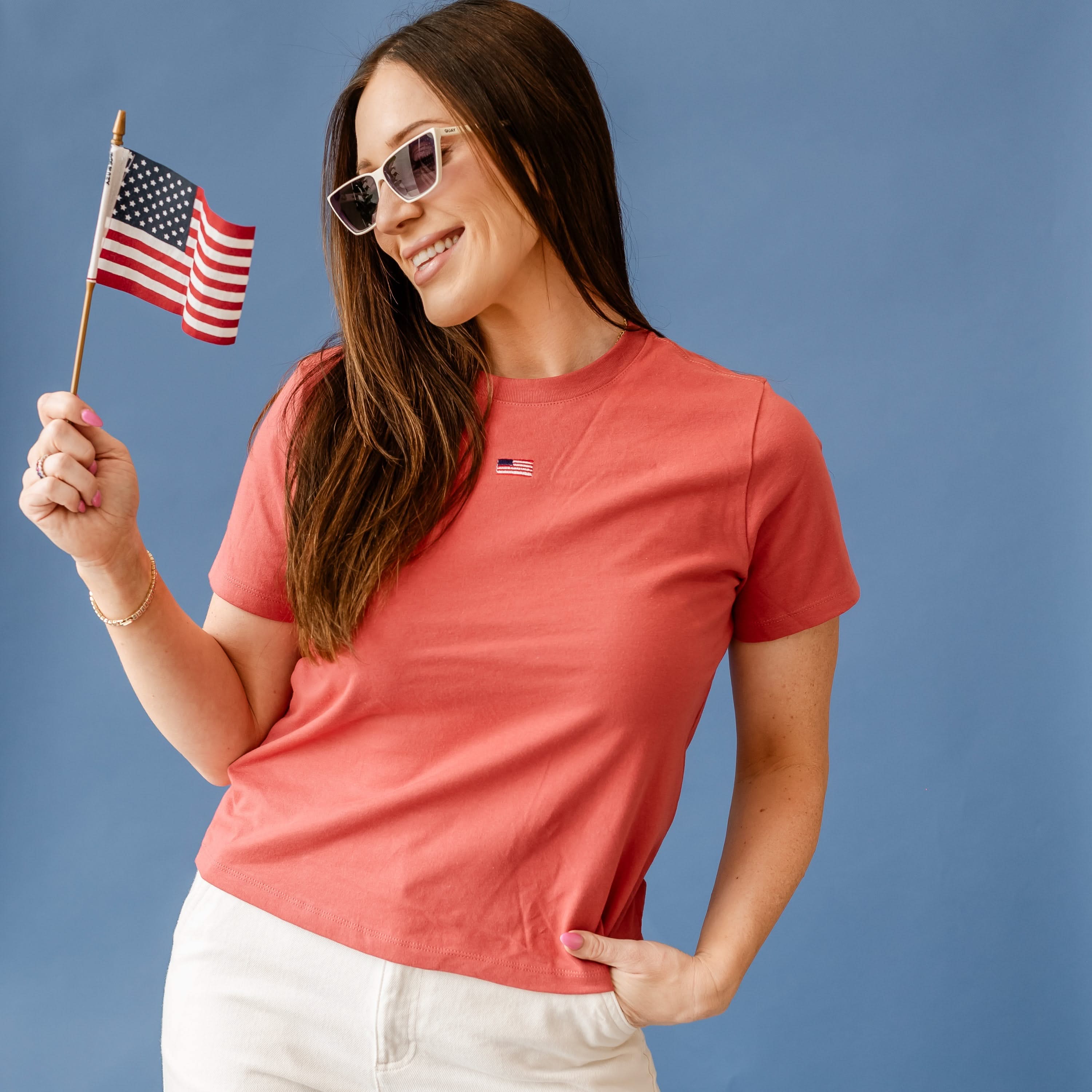 Embroidered Women's Heavyweight Tee - Tiny Flag Little Mama Shirt Shop