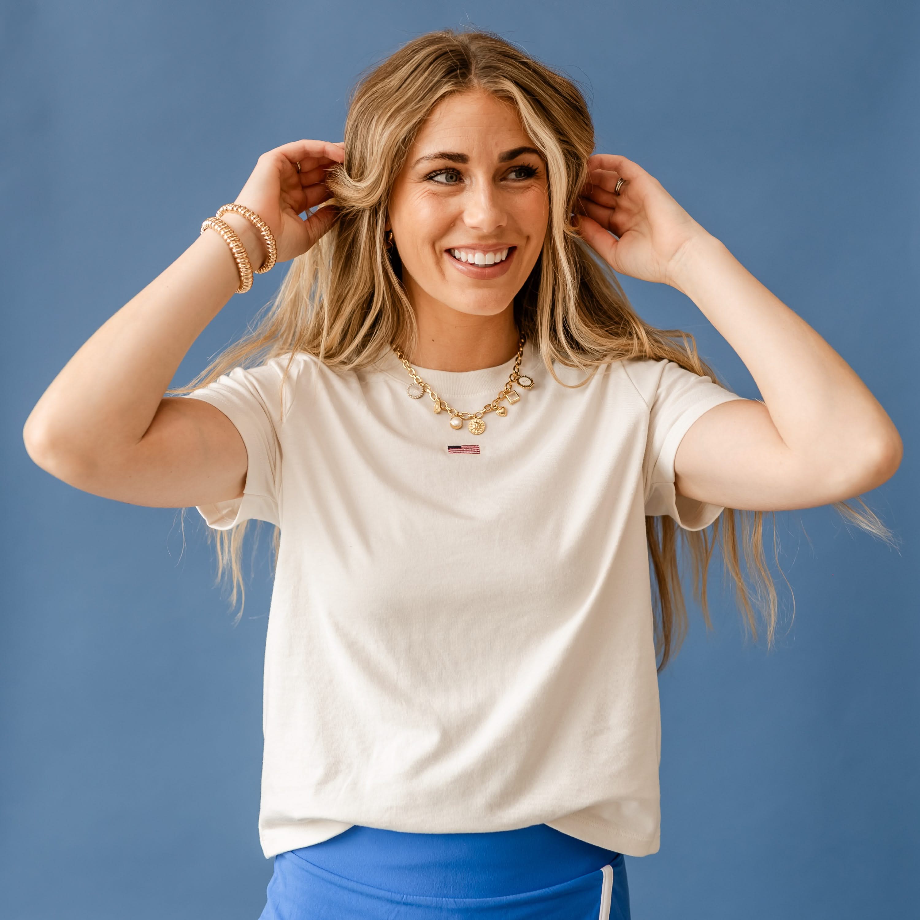 Embroidered Women's Heavyweight Tee - Tiny Flag Little Mama Shirt Shop