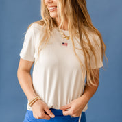 Embroidered Women's Heavyweight Tee - Tiny Flag Little Mama Shirt Shop