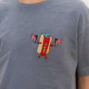 Embroidered YOUTH Comfort Colors Tee - Patriotic Hot Dog (pocket) Little Mama Shirt Shop