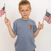 Embroidered YOUTH Comfort Colors Tee - Patriotic Hot Dog (pocket) Little Mama Shirt Shop