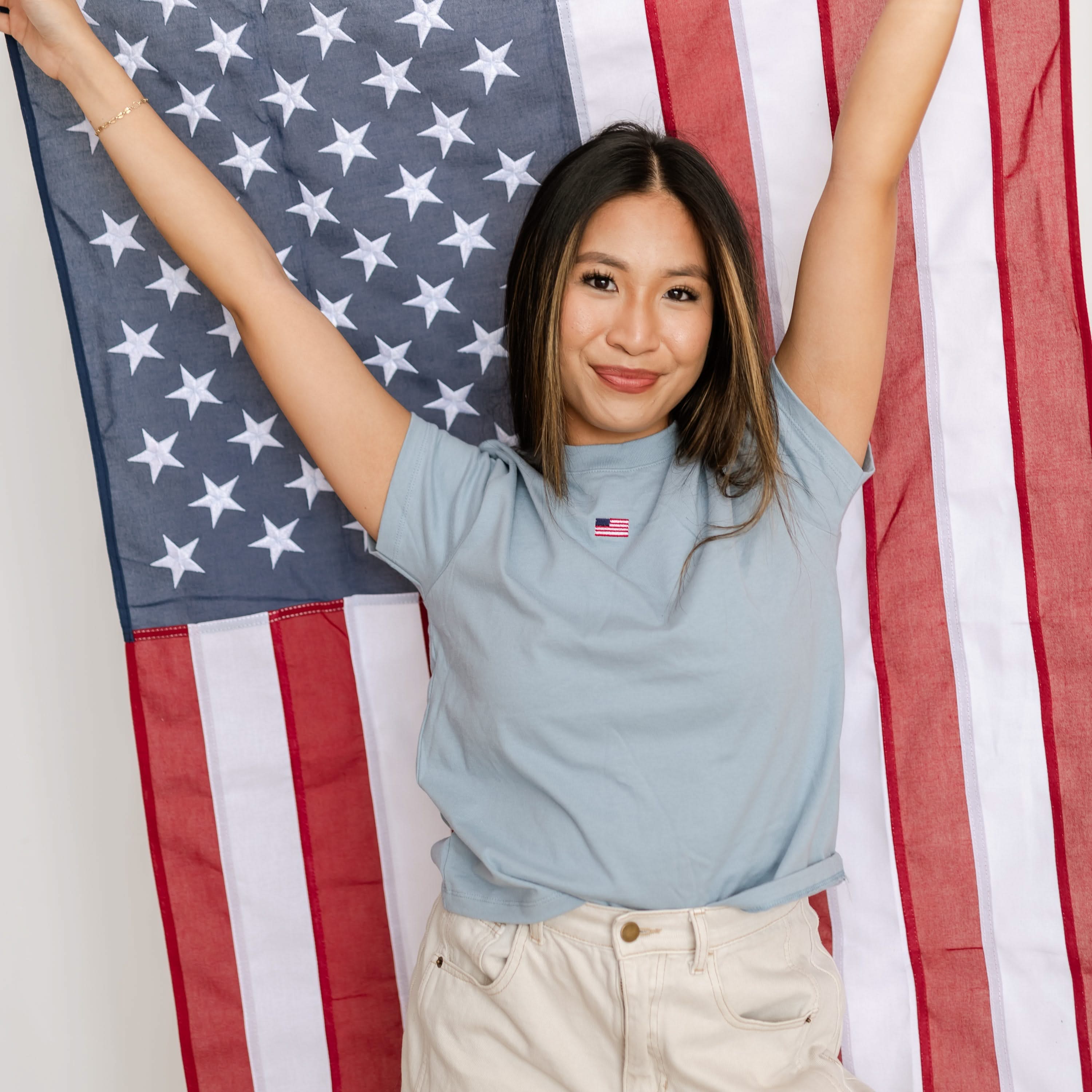 Embroidered Women's Heavyweight Tee - Tiny Flag Little Mama Shirt Shop