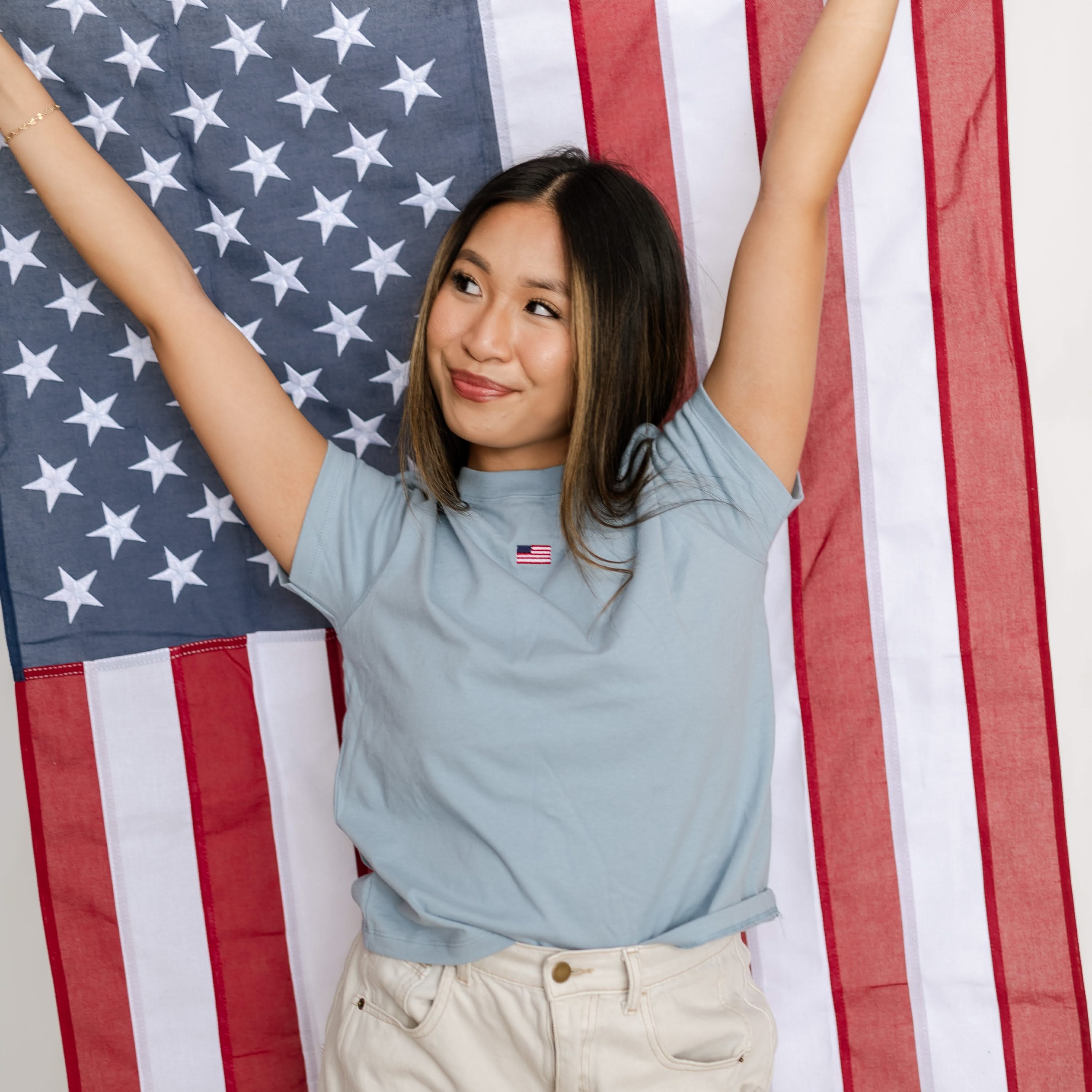 Embroidered Women's Heavyweight Tee - Tiny Flag Little Mama Shirt Shop