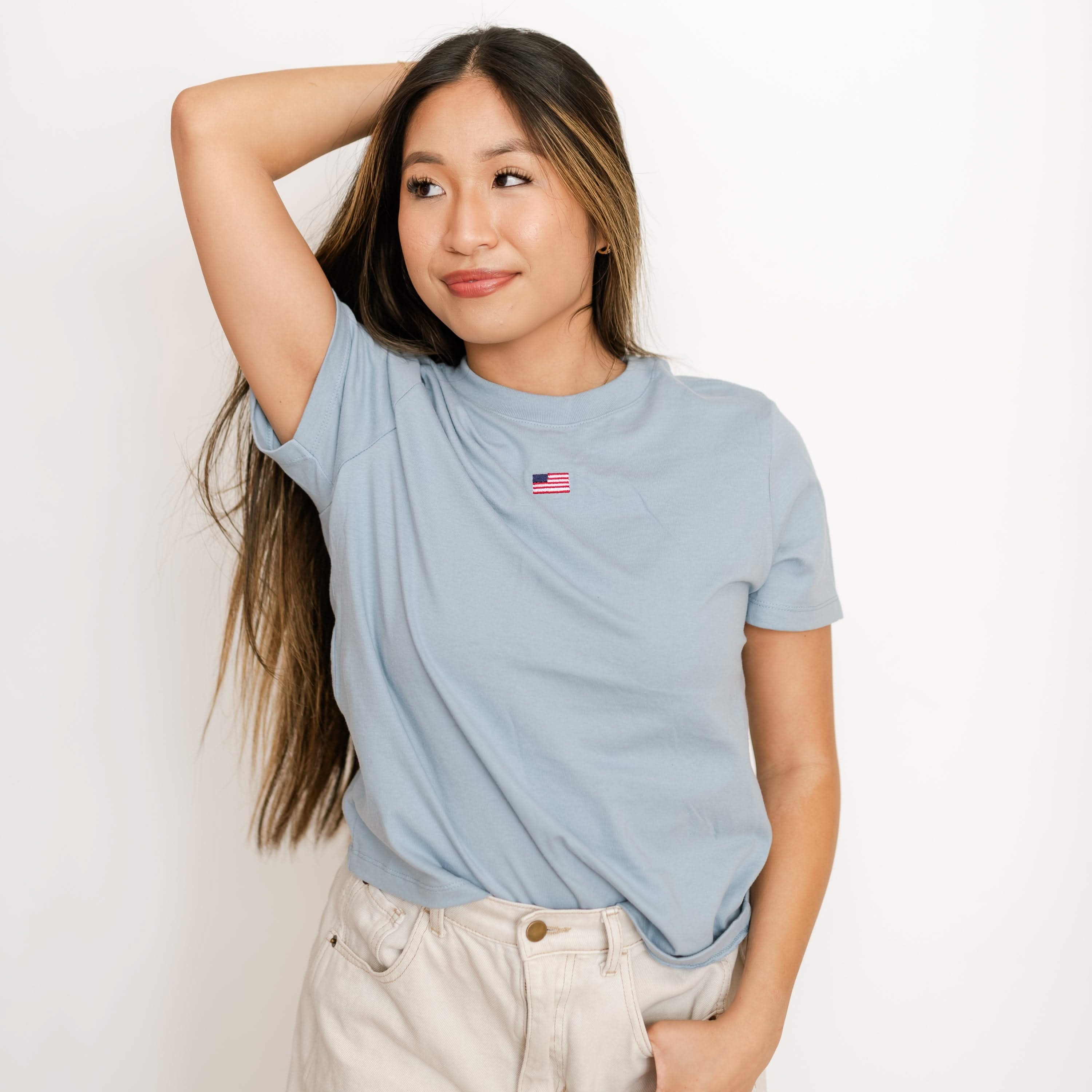 Embroidered Women's Heavyweight Tee - Tiny Flag Little Mama Shirt Shop