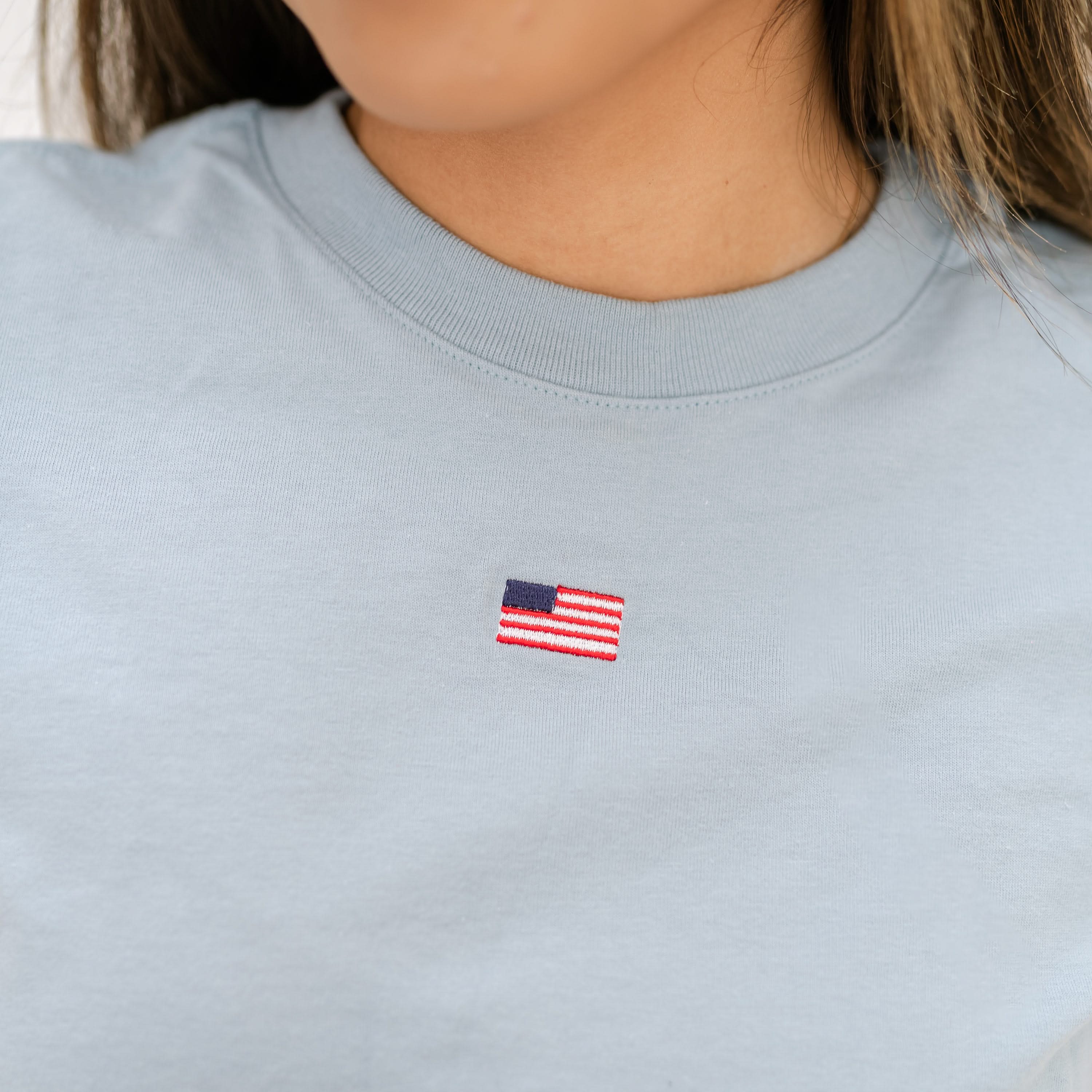 Embroidered Women's Heavyweight Tee - Tiny Flag Little Mama Shirt Shop