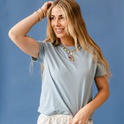 Embroidered Women's Heavyweight Tee - Teddy with Patriotic Top Hat and Pinwheel (center) Little Mama Shirt Shop