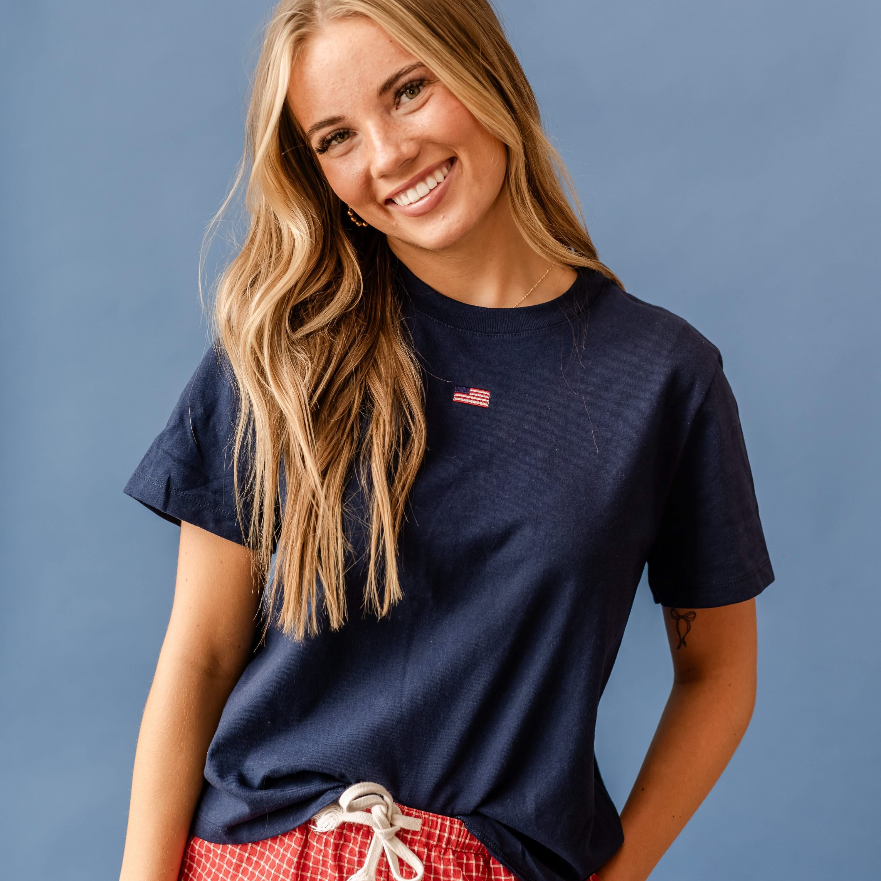 Embroidered Women's Heavyweight Tee - Tiny Flag Little Mama Shirt Shop
