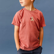 Embroidered YOUTH Comfort Colors Tee - Teddy with Patriotic Top Hat and Pinwheel (center) Little Mama Shirt Shop