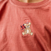 Embroidered YOUTH Comfort Colors Tee - Teddy with Patriotic Top Hat and Pinwheel (center) Little Mama Shirt Shop