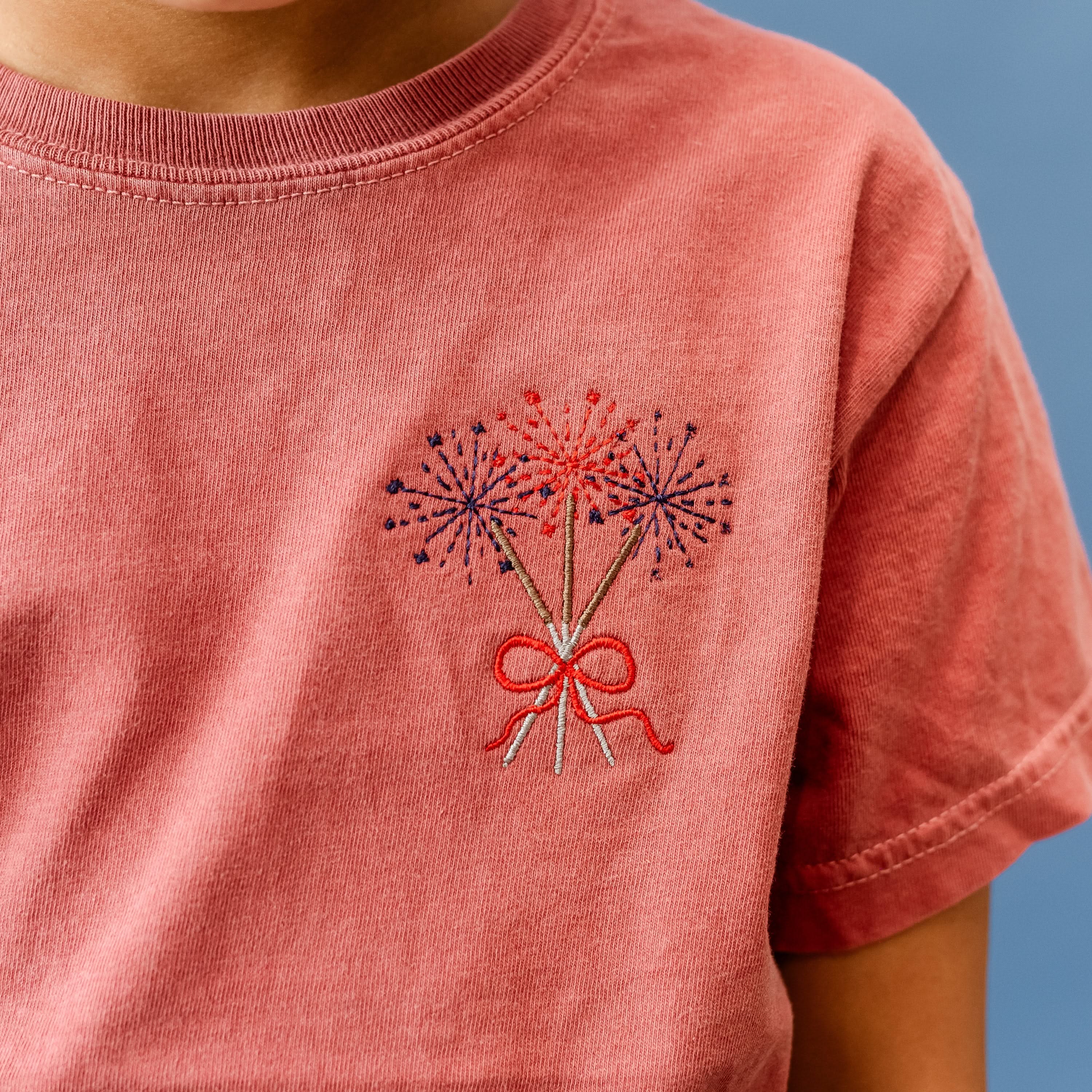 Embroidered YOUTH Comfort Colors Tee - Dainty Sparklers (pocket) Little Mama Shirt Shop