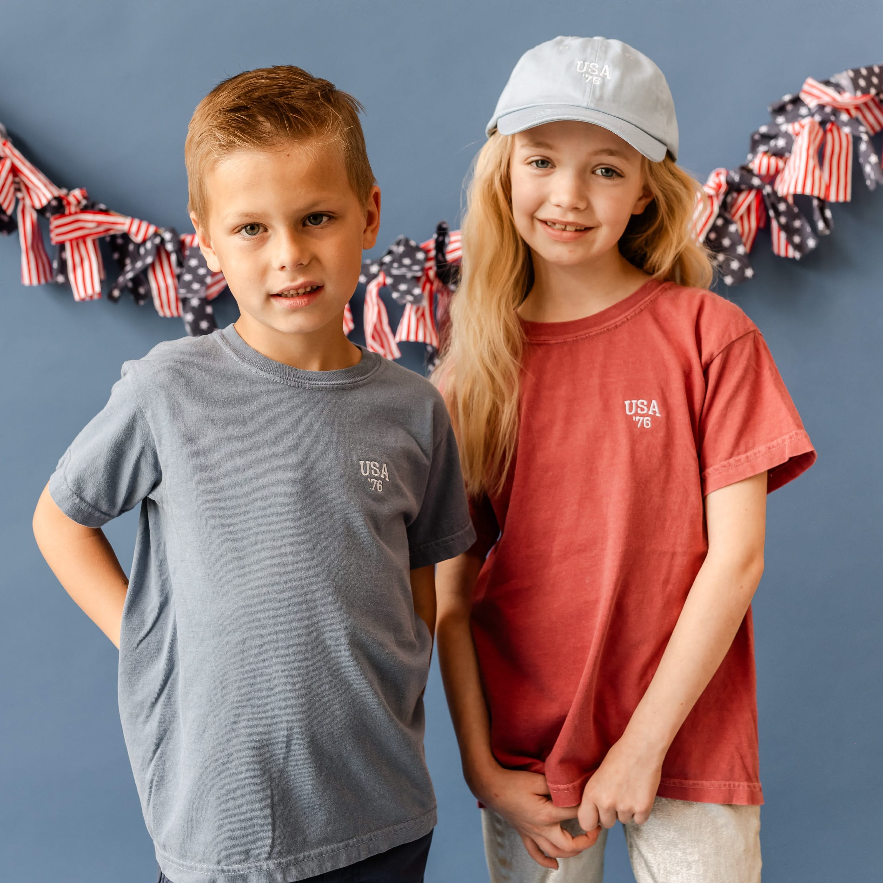 Embroidered YOUTH Comfort Colors Tee - USA '76 (pocket) Little Mama Shirt Shop