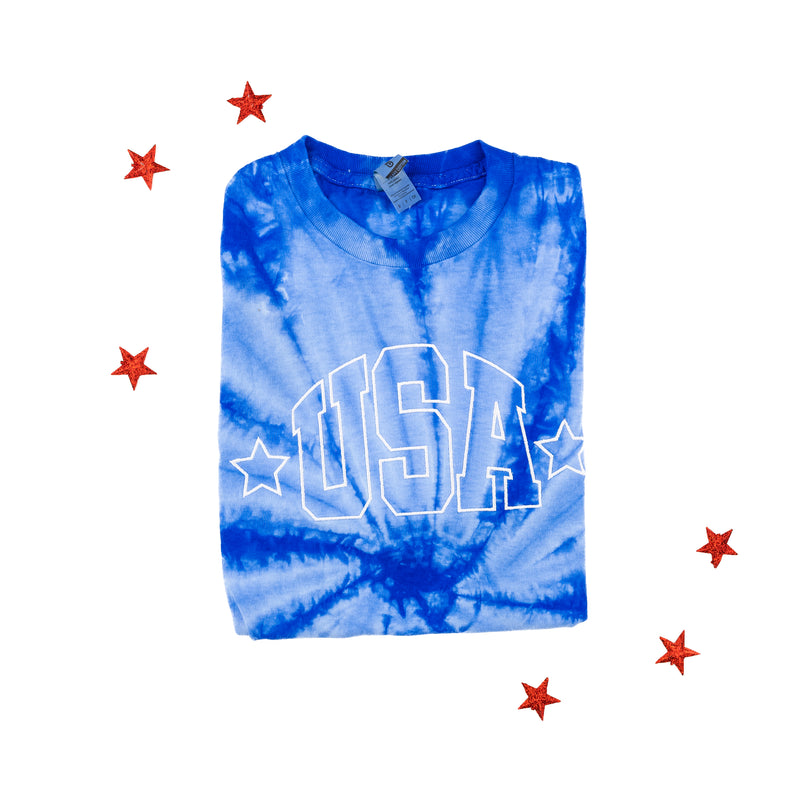 USA - Hollow Font - SWIRL TIE DYE EMBROIDERED TEE (Adult)