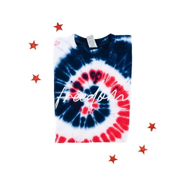 Red/Blue Tie-Dye Burst - EMBROIDERED TEE