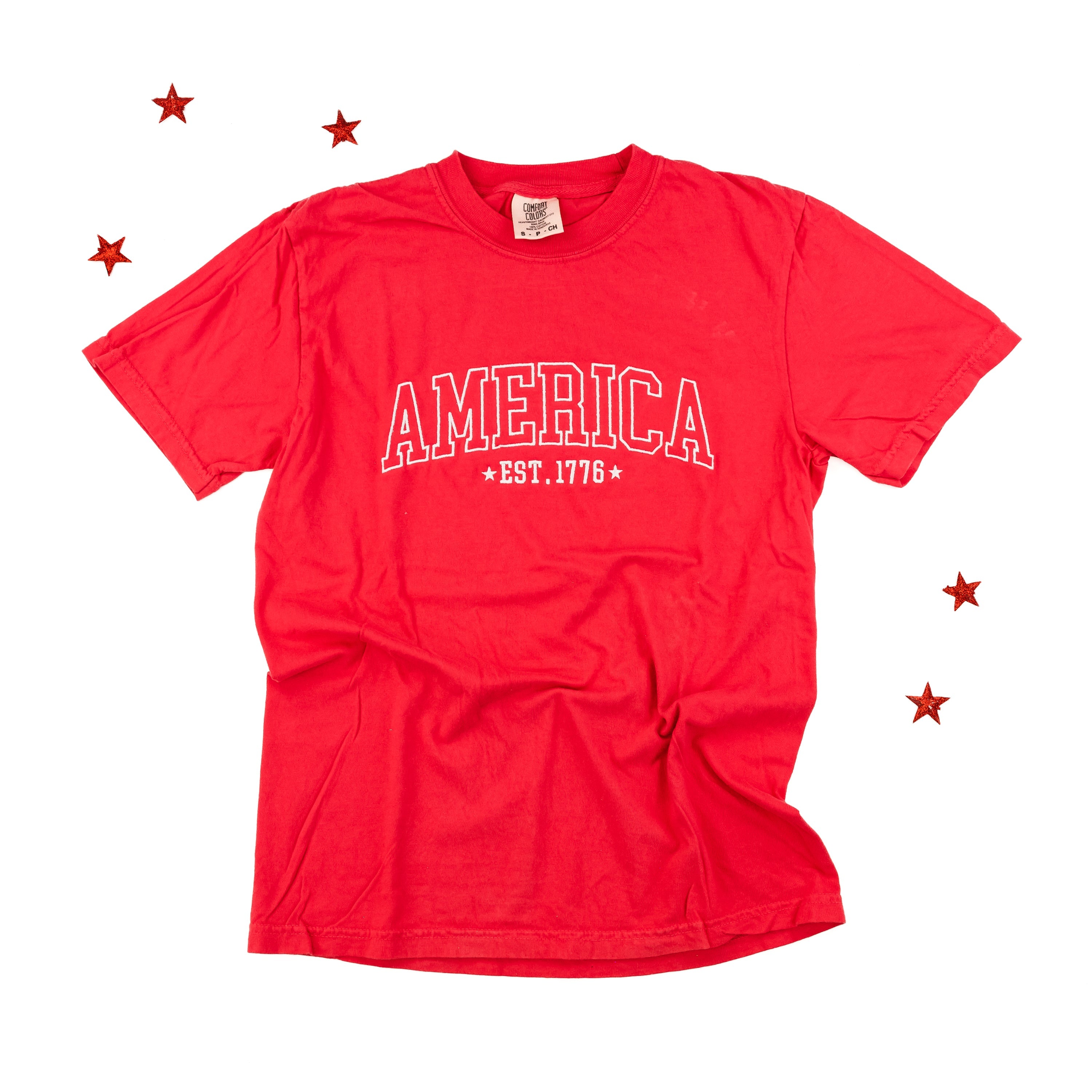 Embroidered Comfort Colors Tee - America Est. 1776 Little Mama Shirt Shop LLC