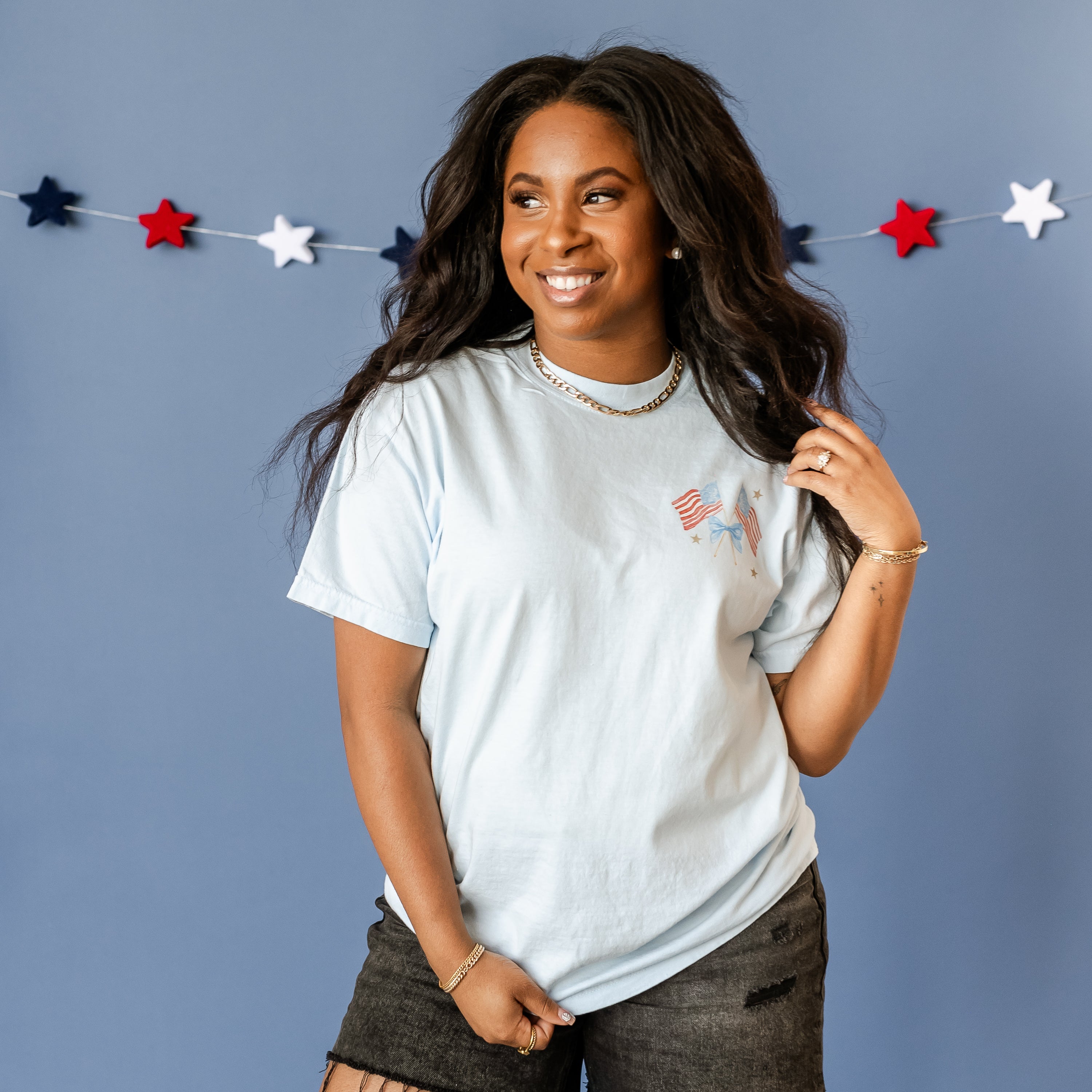 Watercolor Flags (pocket) - Comfort Colors Tee Little Mama Shirt Shop