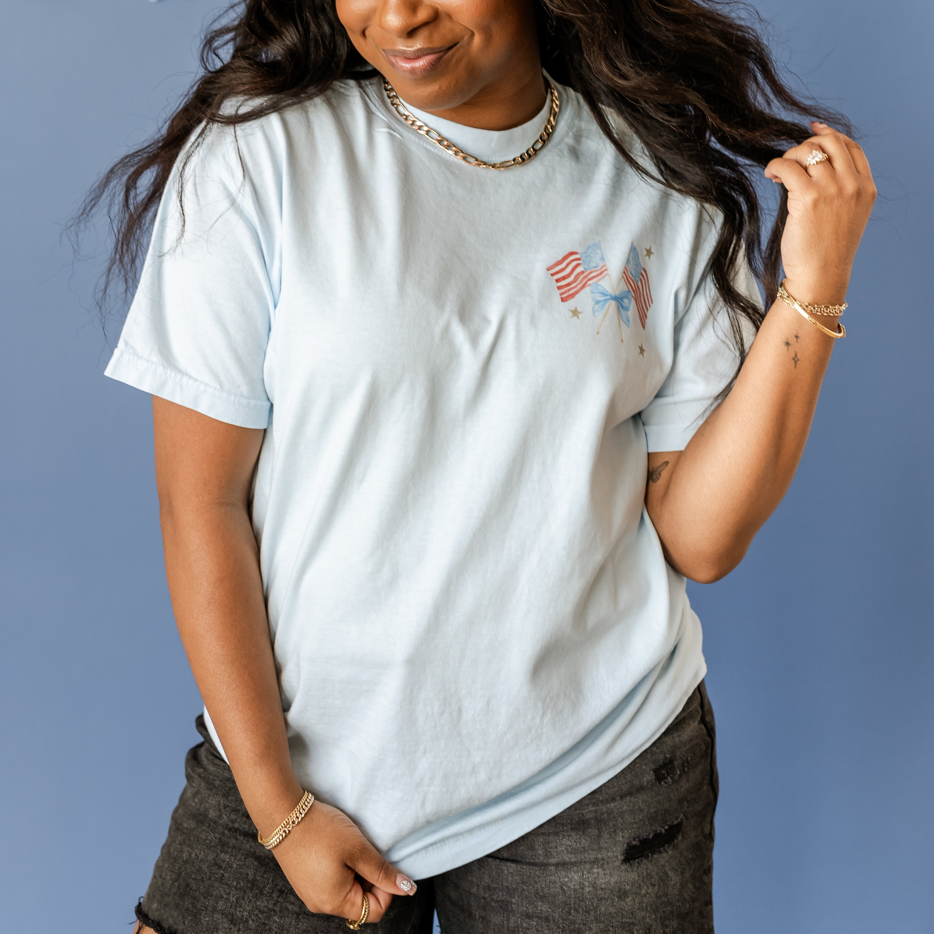 Watercolor Flags (pocket) - Comfort Colors Tee Little Mama Shirt Shop