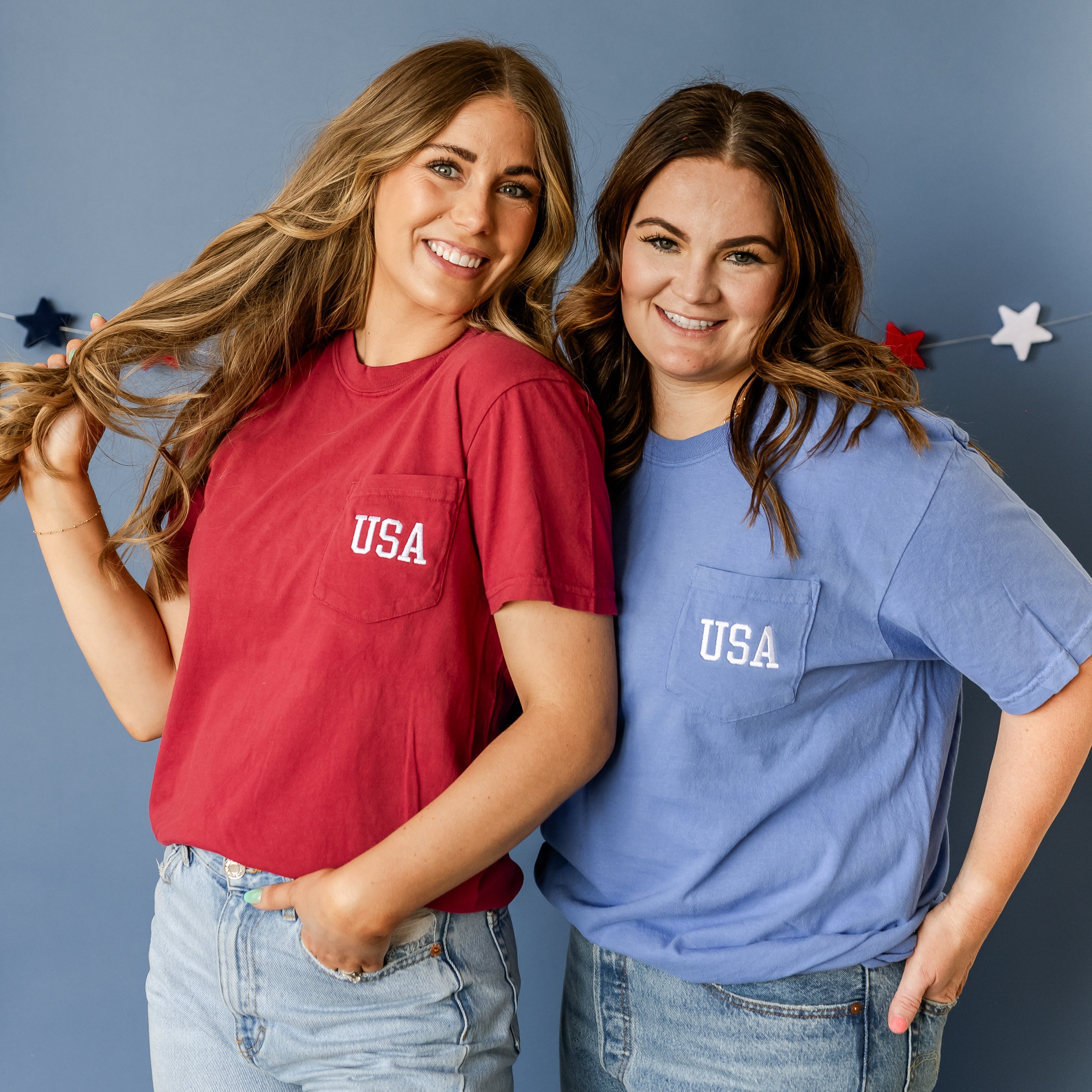 Embroidered Comfort Colors Pocket Tee - USA Varsity Little Mama Shirt Shop