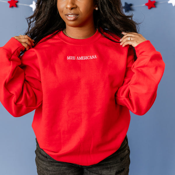 Embroidered Basic Fleece Crewneck - MISS AMERICANA - Text Only