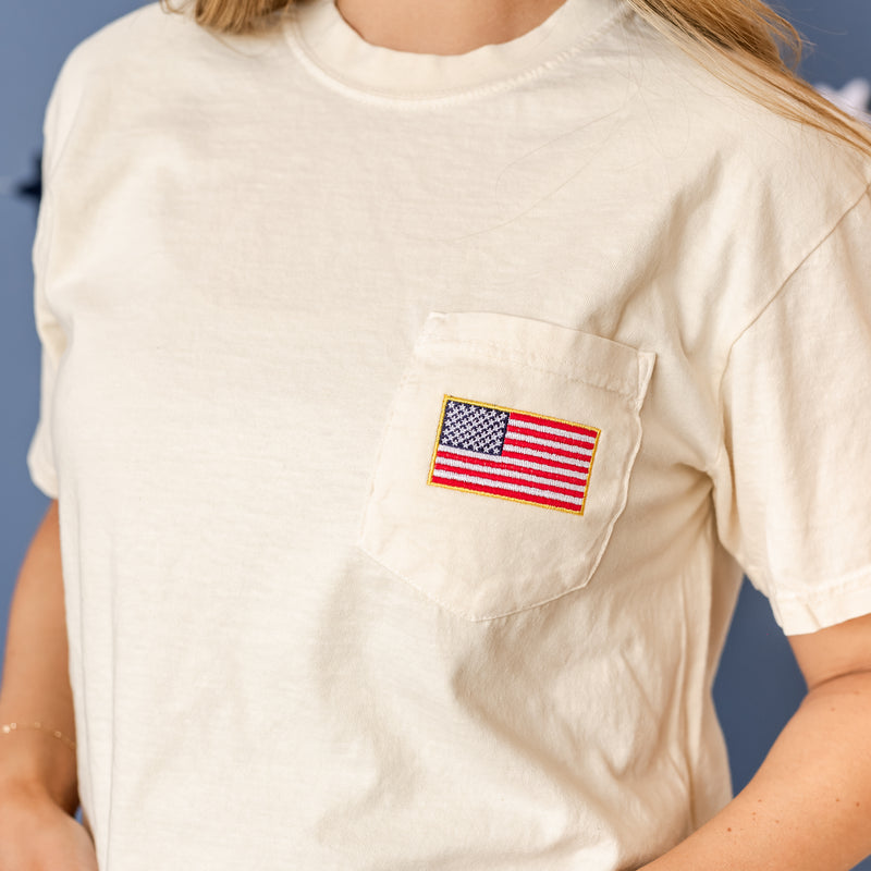 Embroidered Comfort Colors Pocket Tee - Classic American Flag