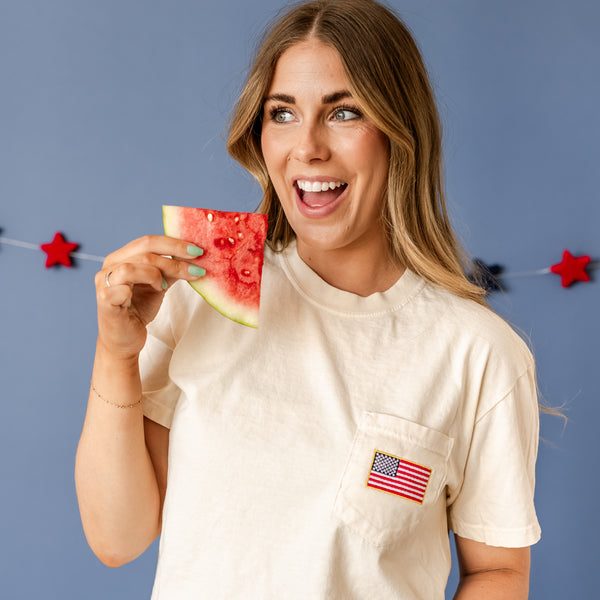 Embroidered Comfort Colors Pocket Tee - Classic American Flag