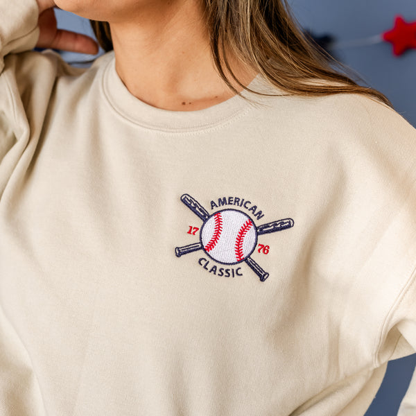 Embroidered Basic Fleece Crewneck - Baseball - American Classic 1776