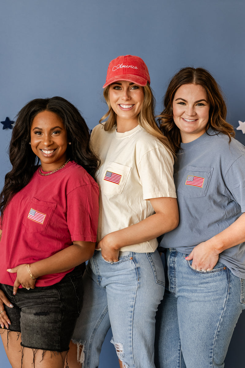 Embroidered Comfort Colors Pocket Tee - Classic American Flag