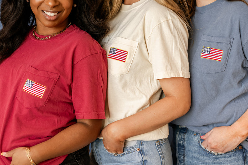 Embroidered Comfort Colors Pocket Tee - Classic American Flag