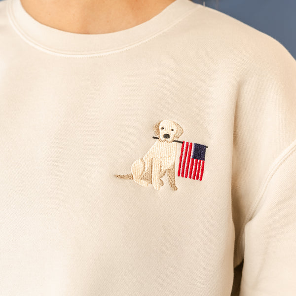 Embroidered Pigment Crewneck Sweatshirt - Patriotic Pup