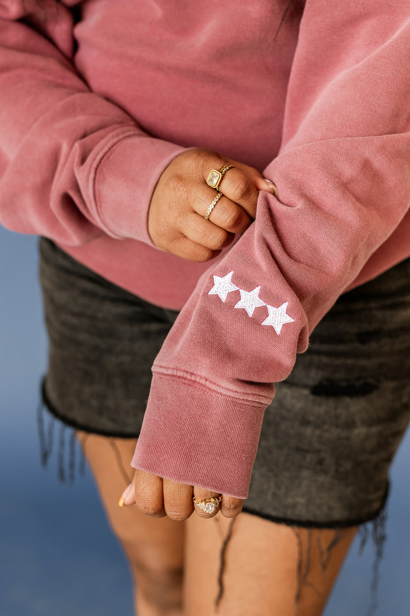 Embroidered Pigment Crewneck Sweatshirt - Classic America w/ Stars on Sleeve