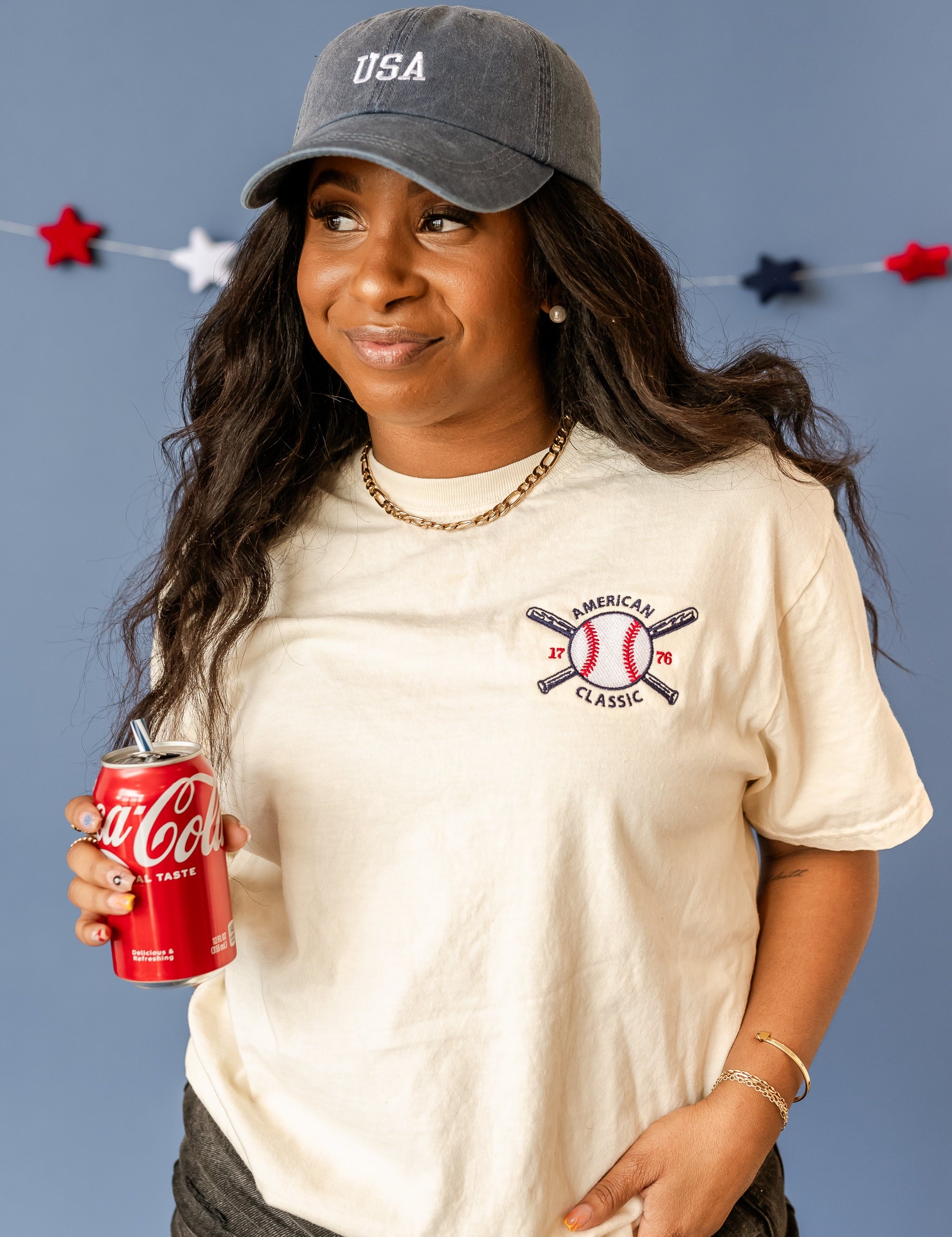 Embroidered Comfort Colors Tee - Baseball - American Classic 1776 (pocket) Little Mama Shirt Shop