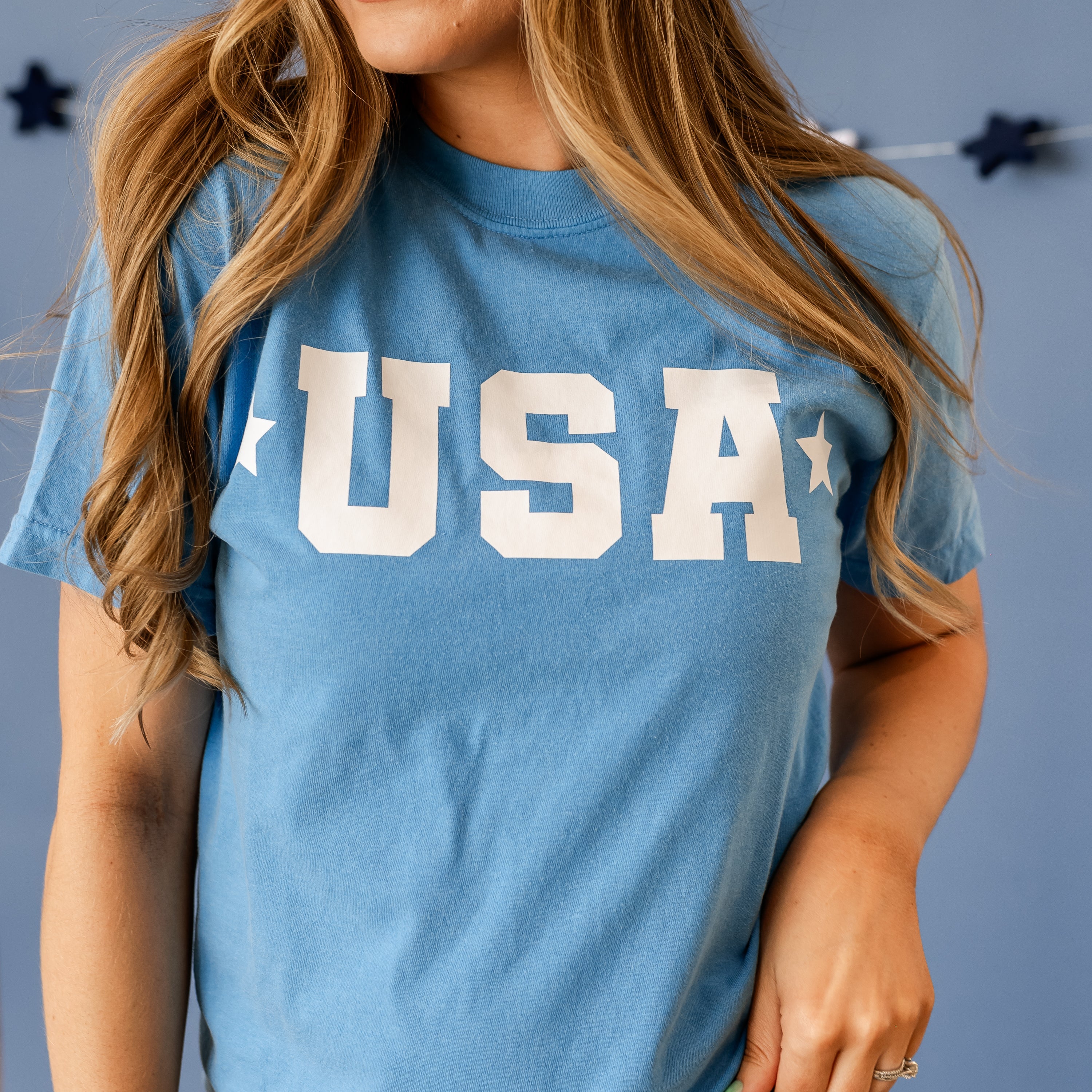 USA (Block Font - Two Stars) - Comfort Colors Tee Little Mama Shirt Shop