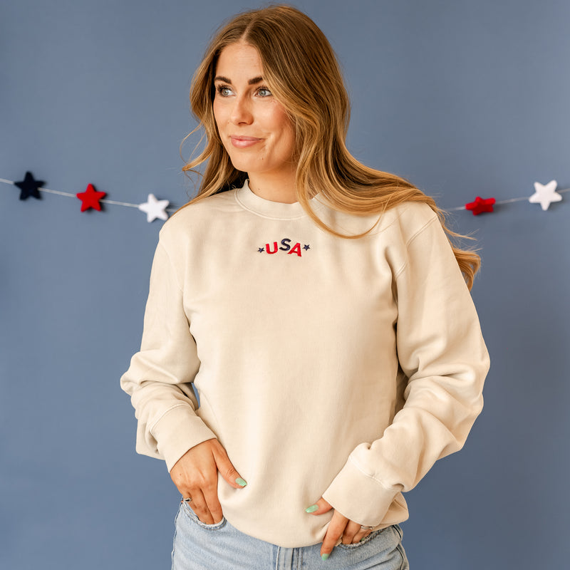 Embroidered Pigment Crewneck Sweatshirt - USA - Tumbling Letters