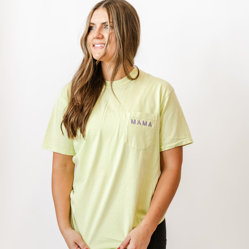 FLAVOR OF THE WEEK - #1 - EMBROIDERED POCKET TEE - MAMA TINY CAPS