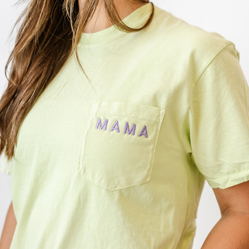 FLAVOR OF THE WEEK - #1 - EMBROIDERED POCKET TEE - MAMA TINY CAPS