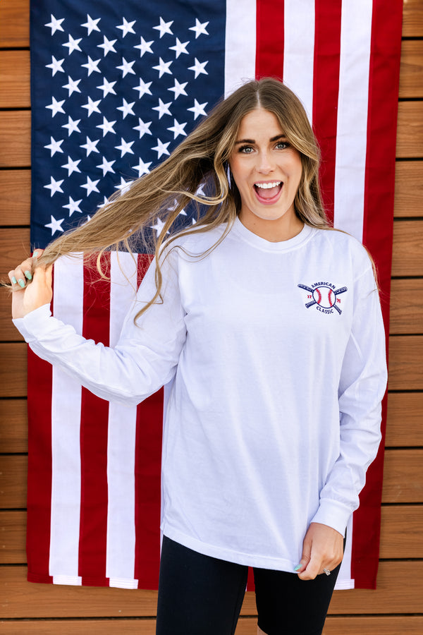 Embroidered Long Sleeve Comfort Colors Tee - Baseball - American Classic 1776