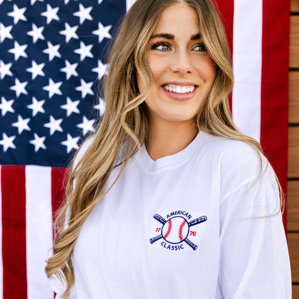 Embroidered Long Sleeve Comfort Colors Tee - Baseball - American Classic 1776