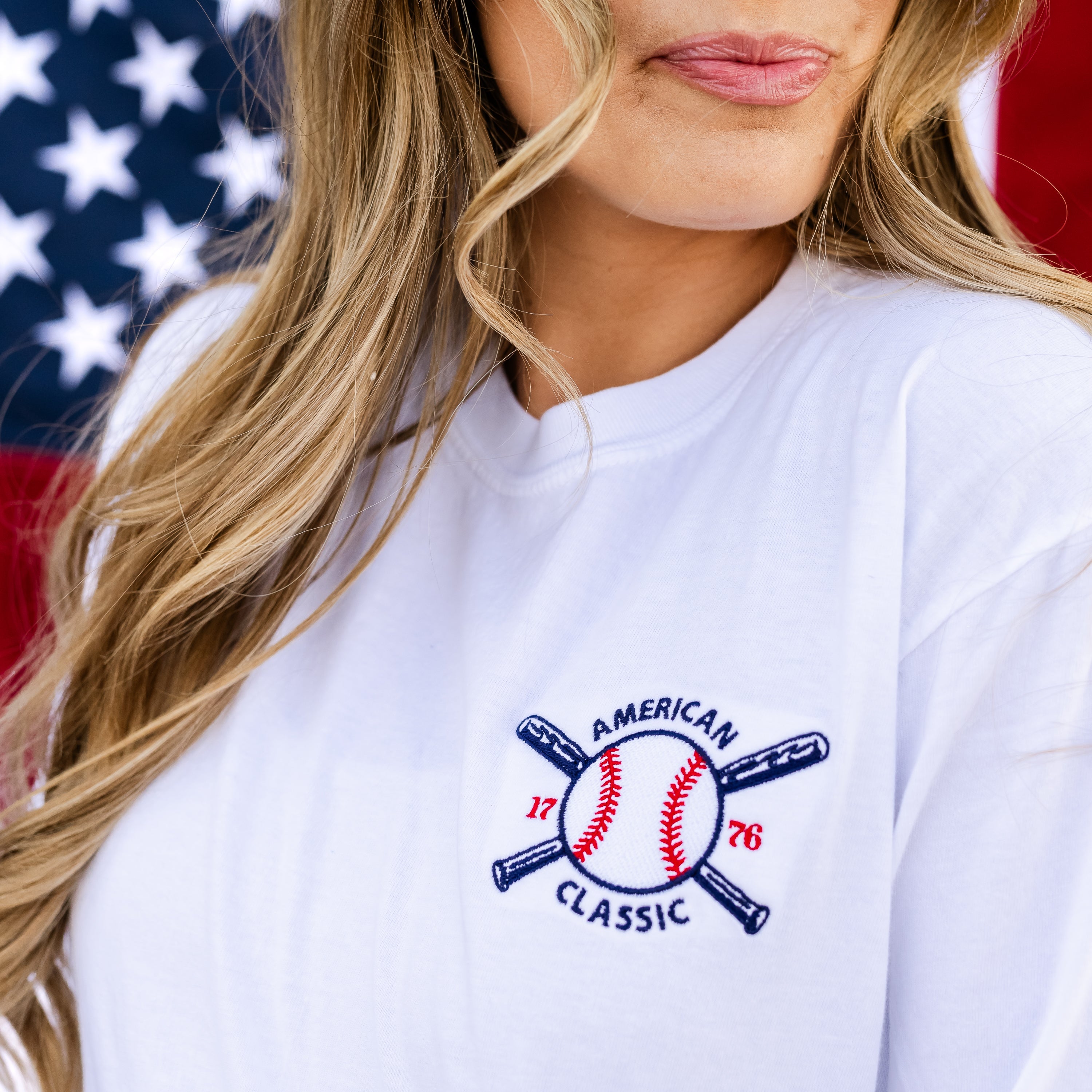 Embroidered Comfort Colors Tee - Baseball - American Classic 1776 (pocket) Little Mama Shirt Shop