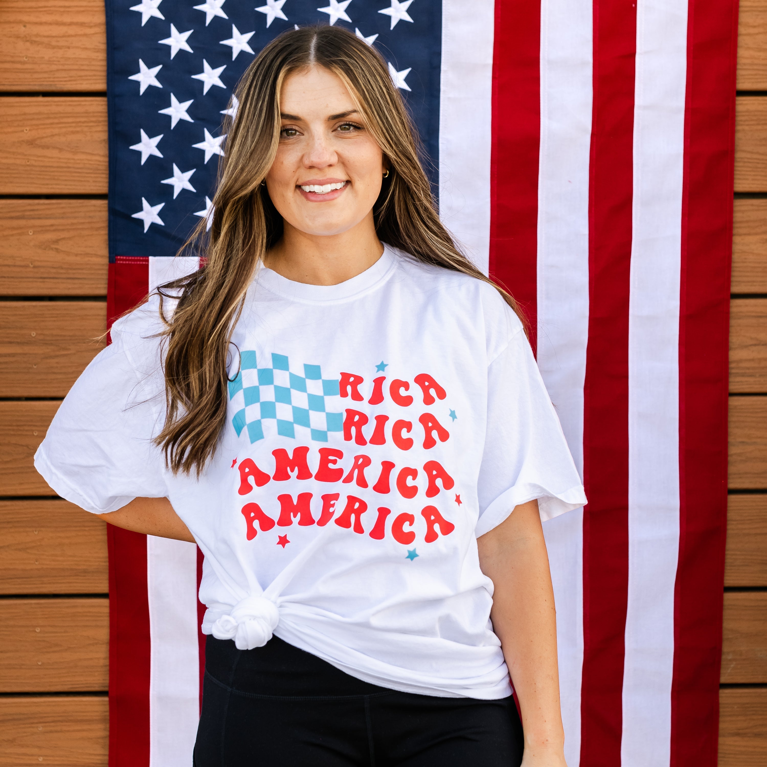 America Checkers Flag - Comfort Colors Tee Little Mama Shirt Shop