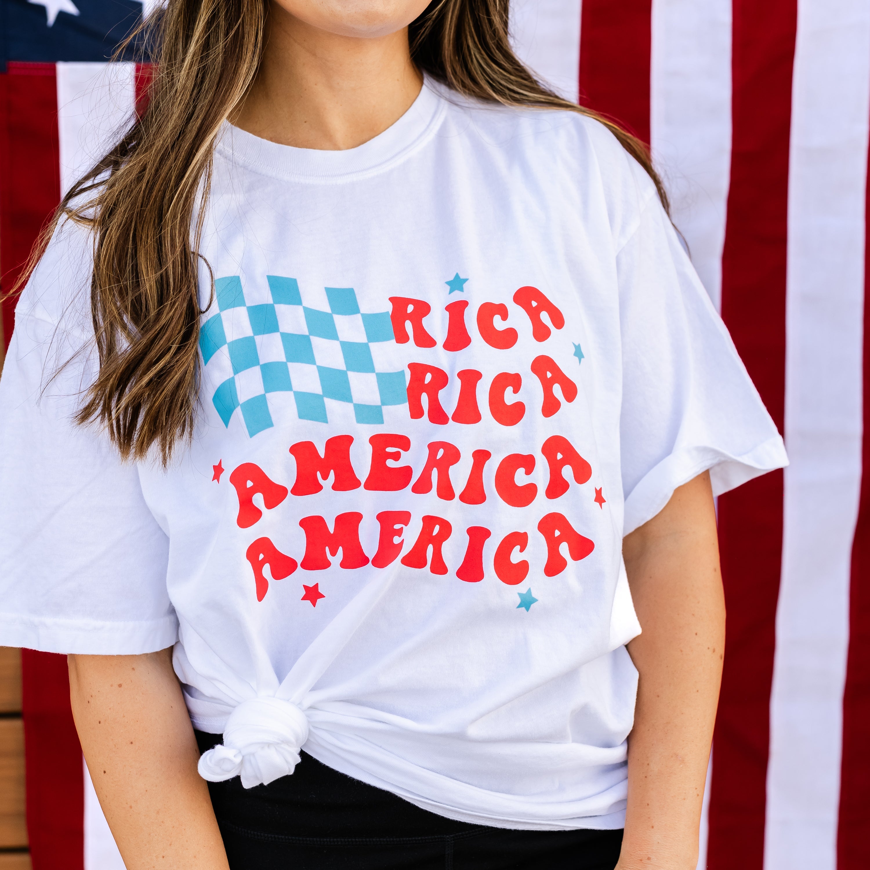 America Checkers Flag - Comfort Colors Tee Little Mama Shirt Shop