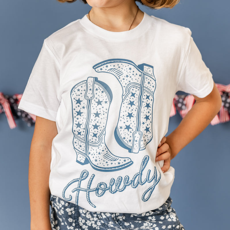 Howdy w/ Cowboy Boots - Short Sleeve Child Shirt