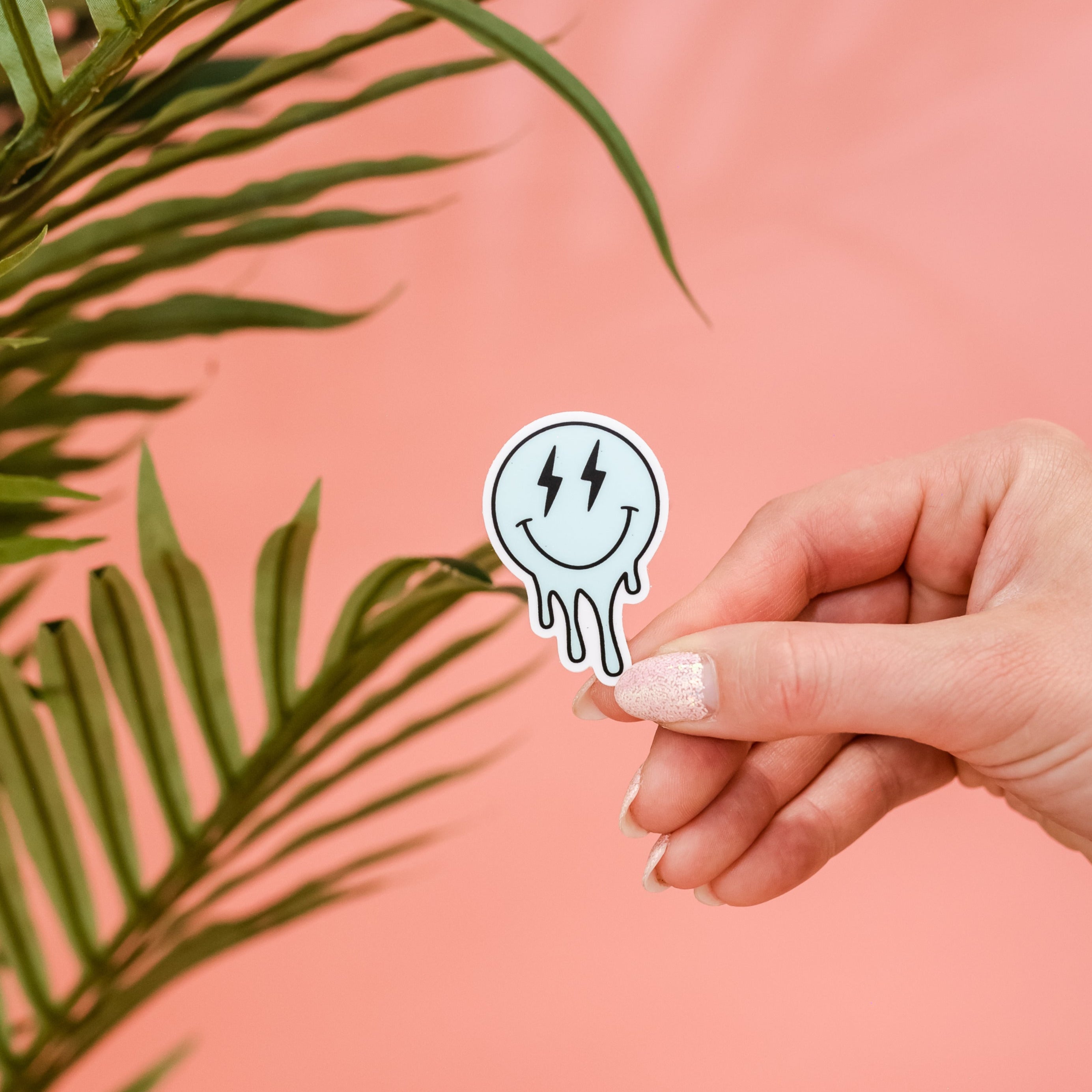 LMSS® STICKER - Lightning Eye Melting Smiley (Light Blue) Little Mama Shirt Shop LLC