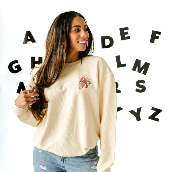 EMBROIDERED PENCIL WITH BOW - Corded Sweatshirt