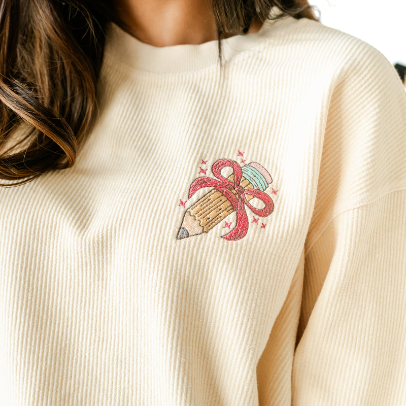 EMBROIDERED PENCIL WITH BOW - Corded Sweatshirt