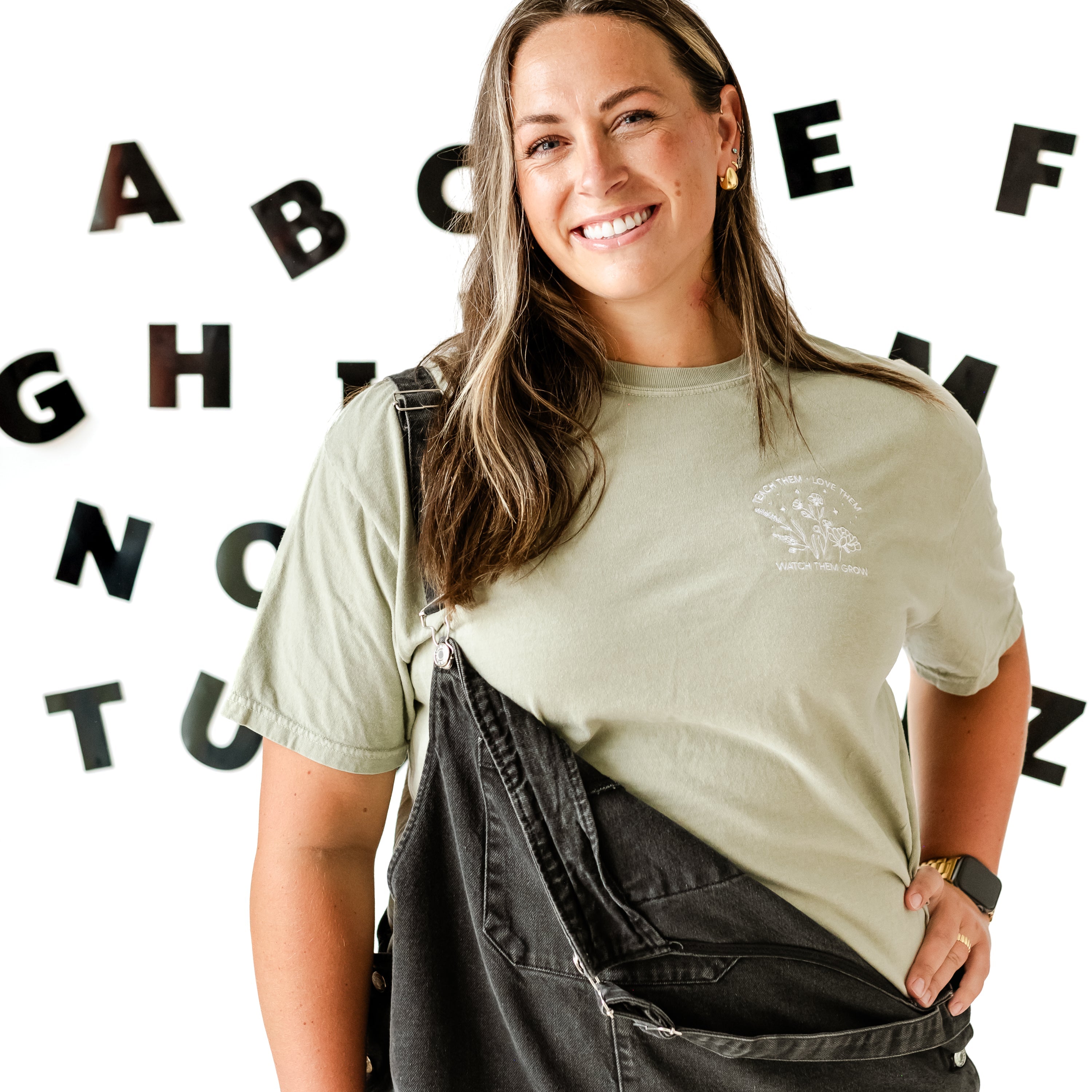 Embroidered Short Sleeve Comfort Colors Tee - Teach Them Love Them Watch Them Grow - (White Thread) Little Mama Shirt Shop LLC