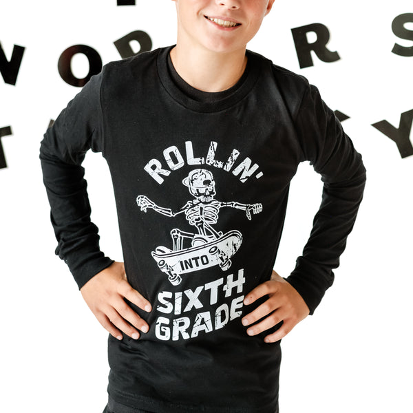 Skateboarding Skelly - Rollin' into Sixth Grade - Long Sleeve Child Shirt